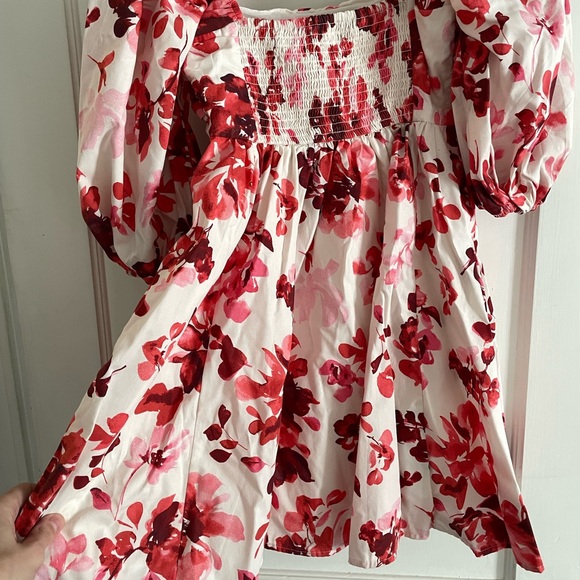 Floral Red and White Babydoll Dress size XS - Picture 3 of 6
